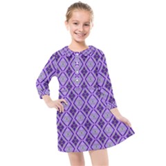 Argyle Large Purple Pattern Kids  Quarter Sleeve Shirt Dress by BrightVibesDesign