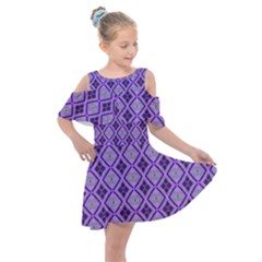 Argyle Large Purple Pattern Kids  Shoulder Cutout Chiffon Dress by BrightVibesDesign