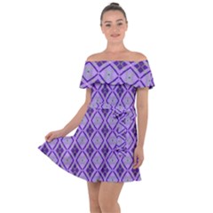 Argyle Large Purple Pattern Off Shoulder Velour Dress by BrightVibesDesign