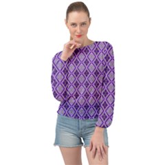 Argyle Large Purple Pattern Banded Bottom Chiffon Top