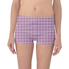 Argyle Light Red Pattern Boyleg Bikini Bottoms by BrightVibesDesign