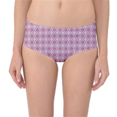 Argyle Light Red Pattern Mid-waist Bikini Bottoms by BrightVibesDesign