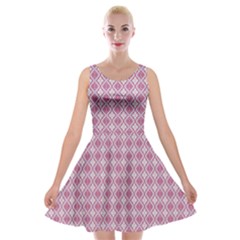 Argyle Light Red Pattern Velvet Skater Dress by BrightVibesDesign