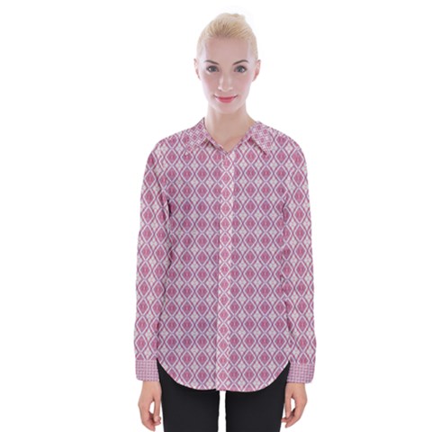 Argyle Light Red Pattern Womens Long Sleeve Shirt by BrightVibesDesign