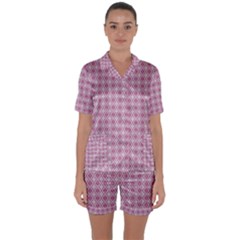 Argyle Light Red Pattern Satin Short Sleeve Pyjamas Set by BrightVibesDesign