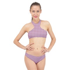 Argyle Light Red Pattern High Neck Bikini Set by BrightVibesDesign