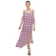 Argyle Light Red Pattern Maxi Chiffon Cover Up Dress by BrightVibesDesign