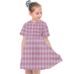 Argyle Light Red Pattern Kids  Sailor Dress by BrightVibesDesign