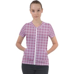 Argyle Light Red Pattern Short Sleeve Zip Up Jacket