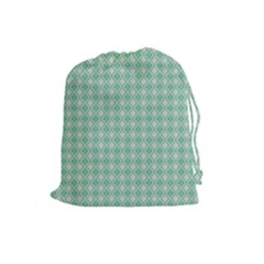 Argyle Light Green Pattern Drawstring Pouch (large) by BrightVibesDesign