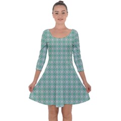 Argyle Light Green Pattern Quarter Sleeve Skater Dress by BrightVibesDesign