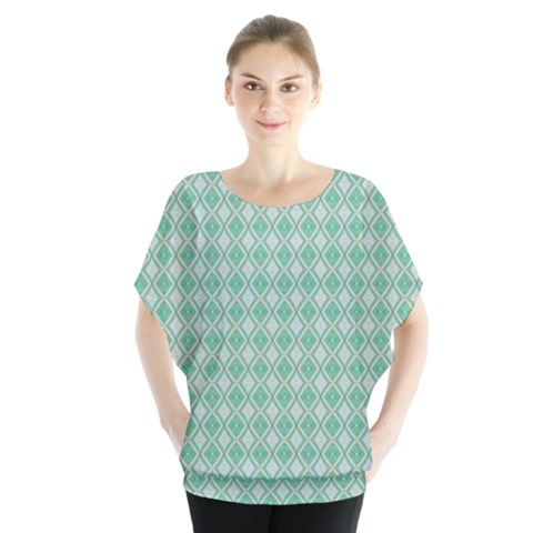 Argyle Light Green Pattern Batwing Chiffon Blouse by BrightVibesDesign