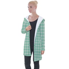 Argyle Light Green Pattern Longline Hooded Cardigan by BrightVibesDesign