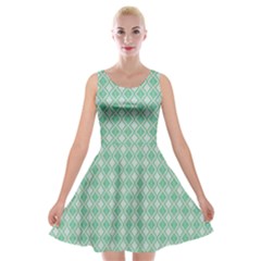 Argyle Light Green Pattern Velvet Skater Dress by BrightVibesDesign