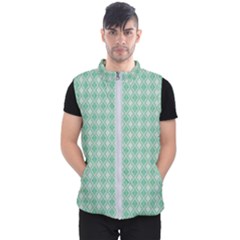 Argyle Light Green Pattern Men s Puffer Vest by BrightVibesDesign