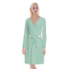 Argyle Light Green Pattern Long Sleeve Velvet Front Wrap Dress by BrightVibesDesign