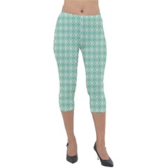 Argyle Light Green Pattern Lightweight Velour Capri Leggings  by BrightVibesDesign