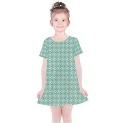 Argyle Light Green Pattern Kids  Simple Cotton Dress by BrightVibesDesign