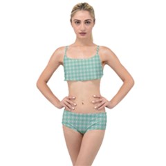 Argyle Light Green Pattern Layered Top Bikini Set by BrightVibesDesign