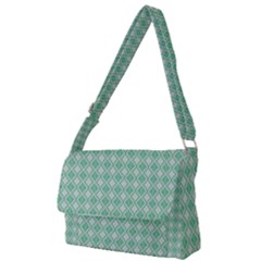 Argyle Light Green Pattern Full Print Messenger Bag by BrightVibesDesign