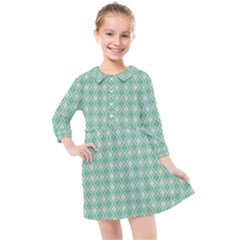 Argyle Light Green Pattern Kids  Quarter Sleeve Shirt Dress by BrightVibesDesign