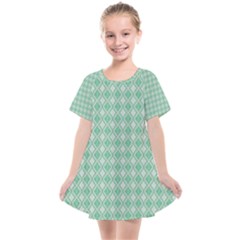 Argyle Light Green Pattern Kids  Smock Dress by BrightVibesDesign