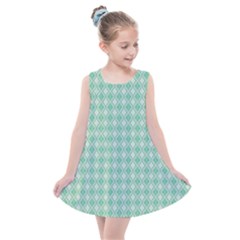 Argyle Light Green Pattern Kids  Summer Dress by BrightVibesDesign