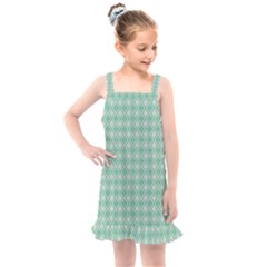 Argyle Light Green Pattern Kids  Overall Dress by BrightVibesDesign