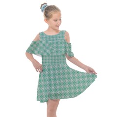 Argyle Light Green Pattern Kids  Shoulder Cutout Chiffon Dress by BrightVibesDesign