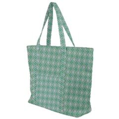 Argyle Light Green Pattern Zip Up Canvas Bag by BrightVibesDesign