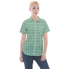 Argyle Light Green Pattern Women s Short Sleeve Pocket Shirt