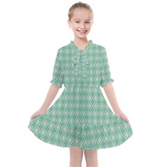 Argyle Light Green Pattern Kids  All Frills Chiffon Dress by BrightVibesDesign