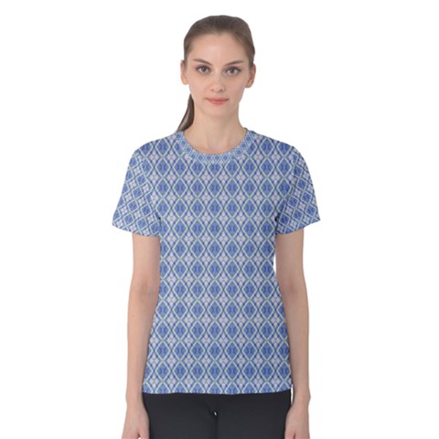 Argyle Light Blue Pattern Women s Cotton Tee by BrightVibesDesign