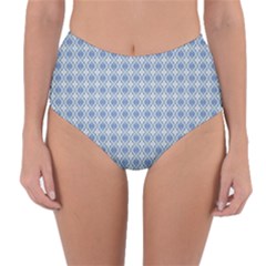 Argyle Light Blue Pattern Reversible High-waist Bikini Bottoms by BrightVibesDesign