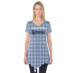 Argyle Light Blue Pattern Short Sleeve Tunic  by BrightVibesDesign