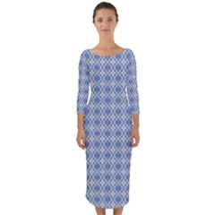 Argyle Light Blue Pattern Quarter Sleeve Midi Bodycon Dress by BrightVibesDesign