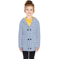 Argyle Light Blue Pattern Kids  Double Breasted Button Coat by BrightVibesDesign