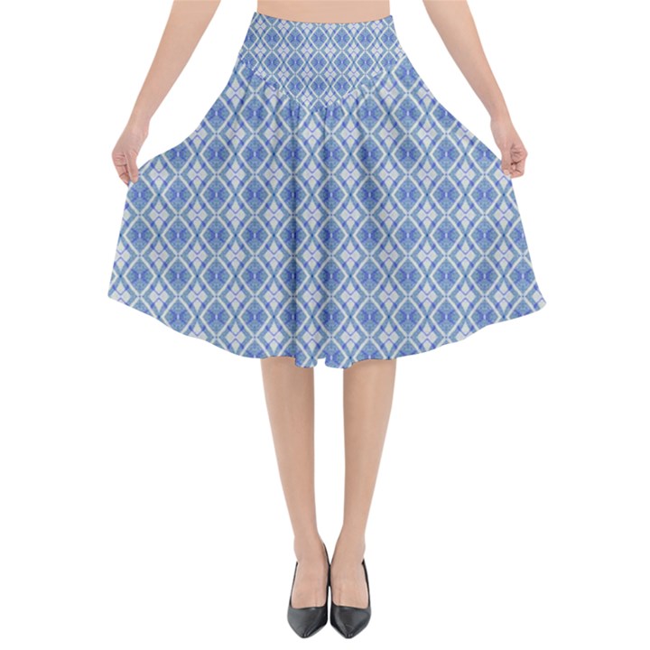 Argyle Light Blue Pattern Flared Midi Skirt