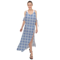 Argyle Light Blue Pattern Maxi Chiffon Cover Up Dress by BrightVibesDesign