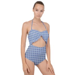 Argyle Light Blue Pattern Scallop Top Cut Out Swimsuit by BrightVibesDesign