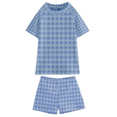 Argyle Light Blue Pattern Kids  Swim Tee And Shorts Set by BrightVibesDesign