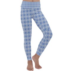 Argyle Light Blue Pattern Kids  Lightweight Velour Classic Yoga Leggings by BrightVibesDesign