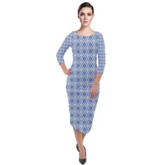 Argyle Light Blue Pattern Quarter Sleeve Midi Velour Bodycon Dress by BrightVibesDesign