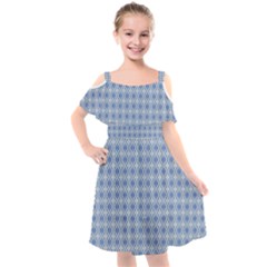 Argyle Light Blue Pattern Kids  Cut Out Shoulders Chiffon Dress by BrightVibesDesign