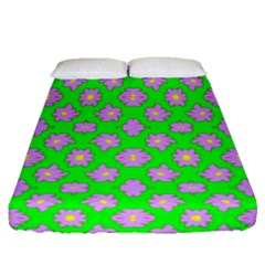 Modern Pink Flowers  On Green Fitted Sheet (queen Size) by BrightVibesDesign