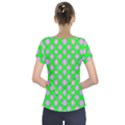 Modern Pink Flowers  On Green Short Sleeve Front Detail Top View2