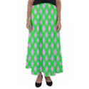 Modern Pink Flowers  On Green Flared Maxi Skirt View1