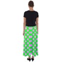 Modern Pink Flowers  On Green Flared Maxi Skirt View2