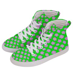 Modern Pink Flowers  On Green Men s Hi-top Skate Sneakers by BrightVibesDesign