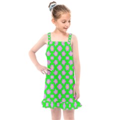 Modern Pink Flowers  On Green Kids  Overall Dress by BrightVibesDesign